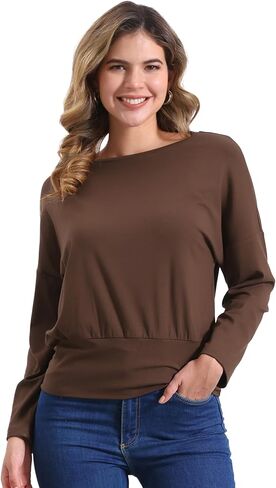 Allegra K Casual Long Sleeve Knit Tops for Women's Drop Shoulder Loose Pullover Top Shirt Blouse in Saudi Arabia