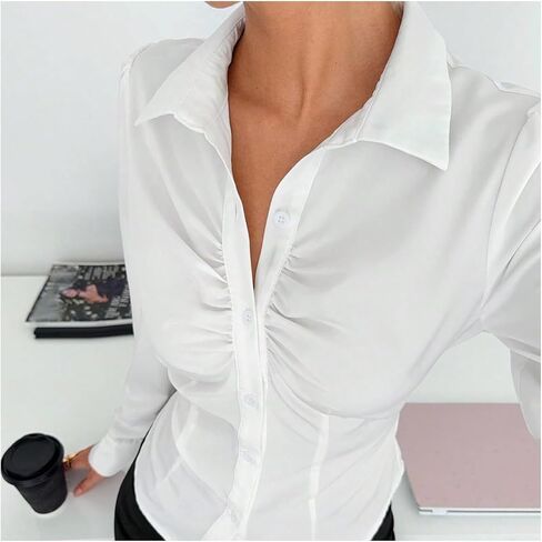 SweatyRocks Women's Button Down Shirts Slim Fit Long Sleeve Work Dress Shirt Blouses in Saudi Arabia