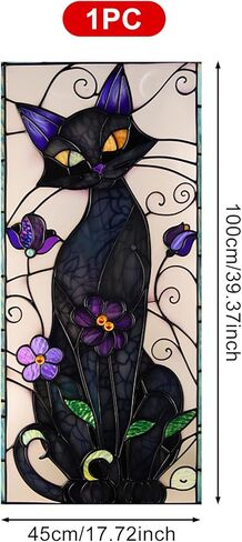 HOMETITUTE Gothic Black Cat Window Film Stained Glass Window Film Privacy Sun Blocking Static Cling Sticker Privacy Decorative Purple Flowers for Glass Door Bedroom Living Room 17.7 x 39.3 Inch in Saudi Arabia