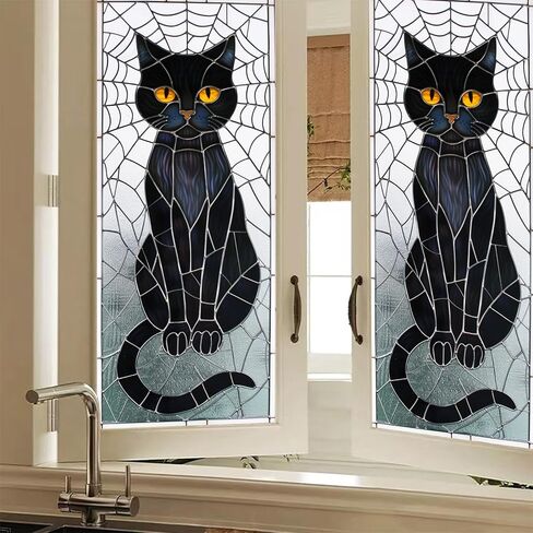 HOMETITUTE Gothic Black Cat Window Film Stained Glass Window Film Privacy Sun Blocking Static Cling Sticker Privacy Decorative Purple Flowers for Glass Door Bedroom Living Room 17.7 x 39.3 Inch in Saudi Arabia