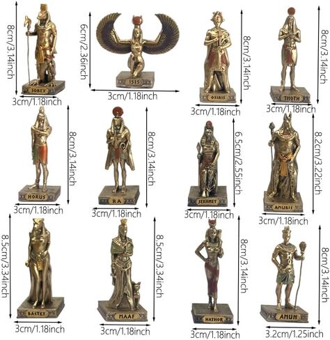 12 Pcs Egyptian Gods Figurines Set Ancient Egypt Decor Ancient Egyptian Figurines Miniature Egyptian Gods Collectible Hand Painted Egyptian Decor for Home Office Desk Party in Saudi Arabia