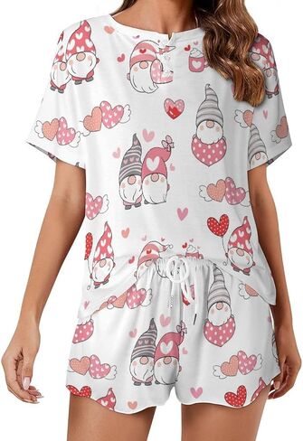 طقم بيجامات نسائية من Dujiea ملابس نوم قصيرة الأكمام من Doodle Cupcakes، مجموعة ملابس صالة بيجامات بأكمام قصيرة وسروال قصير مع جيوب in Saudi Arabia