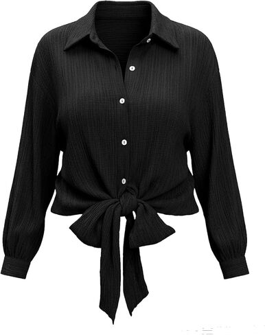 SCOMCHIC Women Plus Size Button Down Shirt Textured Collared Long Sleeve Shirts V Neck Oversized Loose Fit Casual Blouse Tops in Saudi Arabia