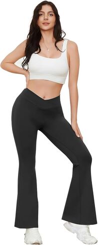 Keepyoga Flare Leggings للنساء: سراويل يوجا كروس عالية الخصر والتحكم في البطن مع جيوب خلفية - ملابس كاجوال للتمرين in Saudi Arabia