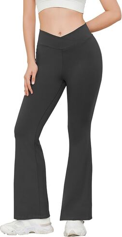 Keepyoga Flare Leggings للنساء: سراويل يوجا كروس عالية الخصر والتحكم في البطن مع جيوب خلفية - ملابس كاجوال للتمرين in Saudi Arabia