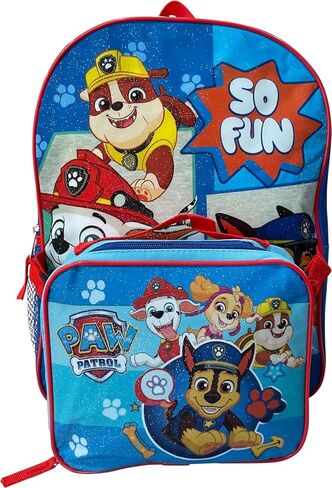 حقيبة ظهر للأطفال من Fast Forward Paw Patrol So Fun مقاس 15 بوصة مع مجموعة صندوق غداء قابلة للإزالة (أزرق وأحمر) in Kuwait