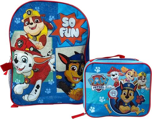 حقيبة ظهر للأطفال من Fast Forward Paw Patrol So Fun مقاس 15 بوصة مع مجموعة صندوق غداء قابلة للإزالة (أزرق وأحمر) in Kuwait