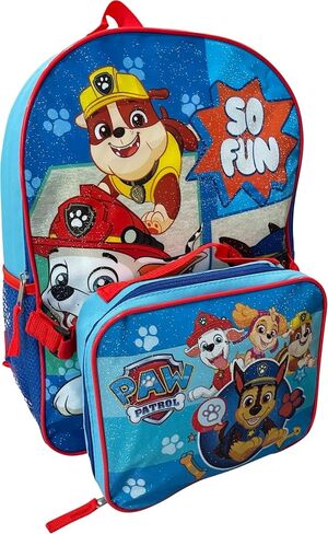 حقيبة ظهر للأطفال من Fast Forward Paw Patrol So Fun مقاس 15 بوصة مع مجموعة صندوق غداء قابلة للإزالة (أزرق وأحمر) in Kuwait