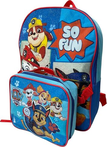 حقيبة ظهر للأطفال من Fast Forward Paw Patrol So Fun مقاس 15 بوصة مع مجموعة صندوق غداء قابلة للإزالة (أزرق وأحمر) in Kuwait