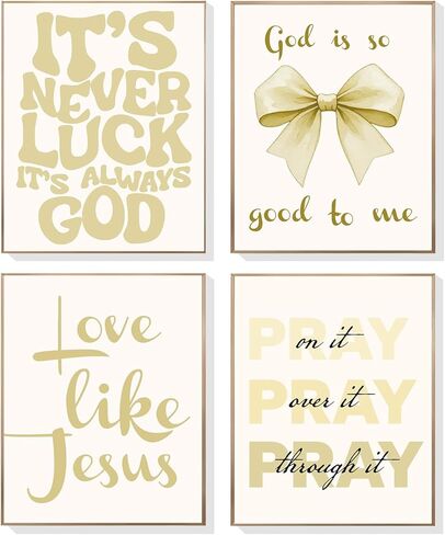 EVER-GOING TUNE Pink Girly Jesus جدار ديكور مجموعة من 4، آيات الكتاب المقدس الملهمة ملصق القوس، آيات الكتاب المقدس الملهمة القوس ديكور الفن، للفتيات غرفة نوم شقة ديكور السكن الجامعي، 8x10 غير مؤطرة in Kuwait