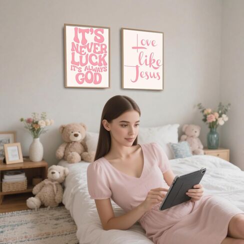 EVER-GOING TUNE Pink Girly Jesus جدار ديكور مجموعة من 4، آيات الكتاب المقدس الملهمة ملصق القوس، آيات الكتاب المقدس الملهمة القوس ديكور الفن، للفتيات غرفة نوم شقة ديكور السكن الجامعي، 8x10 غير مؤطرة in Kuwait