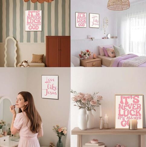 EVER-GOING TUNE Pink Girly Jesus جدار ديكور مجموعة من 4، آيات الكتاب المقدس الملهمة ملصق القوس، آيات الكتاب المقدس الملهمة القوس ديكور الفن، للفتيات غرفة نوم شقة ديكور السكن الجامعي، 8x10 غير مؤطرة in Kuwait