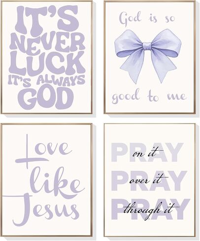 EVER-GOING TUNE Pink Girly Jesus جدار ديكور مجموعة من 4، آيات الكتاب المقدس الملهمة ملصق القوس، آيات الكتاب المقدس الملهمة القوس ديكور الفن، للفتيات غرفة نوم شقة ديكور السكن الجامعي، 8x10 غير مؤطرة in Kuwait