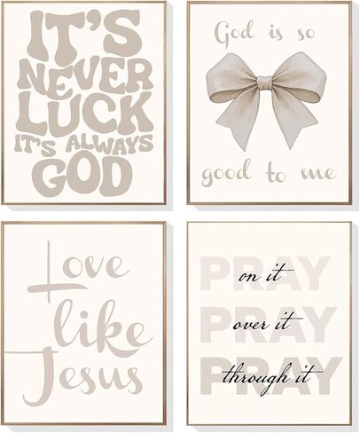EVER-GOING TUNE Pink Girly Jesus جدار ديكور مجموعة من 4، آيات الكتاب المقدس الملهمة ملصق القوس، آيات الكتاب المقدس الملهمة القوس ديكور الفن، للفتيات غرفة نوم شقة ديكور السكن الجامعي، 8x10 غير مؤطرة in Kuwait