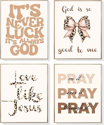 EVER-GOING TUNE Pink Girly Jesus جدار ديكور مجموعة من 4، آيات الكتاب المقدس الملهمة ملصق القوس، آيات الكتاب المقدس الملهمة القوس ديكور الفن، للفتيات غرفة نوم شقة ديكور السكن الجامعي، 8x10 غير مؤطرة in Saudi Arabia