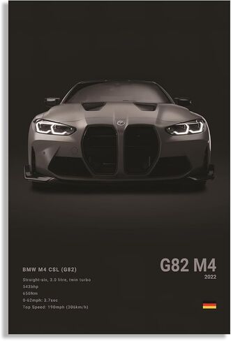Supercar M4 CSL ملصق سباق جدار الفن اللوحة قماش هدية عيد ميلاد يطبع ديكور المنزل مؤطرة أو بدون إطار (أسود CSL، 12L "× 18W"، غير المؤطرة) in Kuwait
