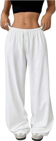 RoseSeek Girl's Drawstring Waist Straight Streetwear Long Wide Leg Pants Casual Loose Baggy Workout Long Fall Sweatpants in Saudi Arabia