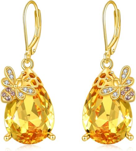 Bee Earrings 925 Sterling Silver Crystal Drop Dangle Bumble Bee Jewelry Gift for Women in Saudi Arabia