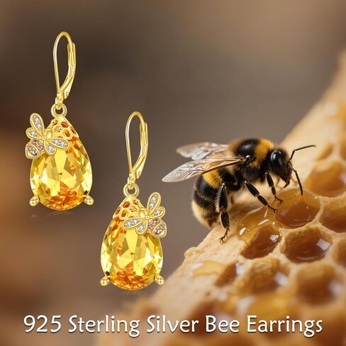 Bee Earrings 925 Sterling Silver Crystal Drop Dangle Bumble Bee Jewelry Gift for Women in Saudi Arabia