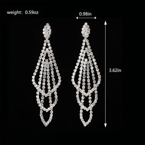 Sparkly Silver Crystal Dangly Earrings for Women Trendy, Statement Cubic Zirconia Drop Dangle Earring Long Rhinestone Tassel Party Prom Ear Jewelry Gift in Saudi Arabia
