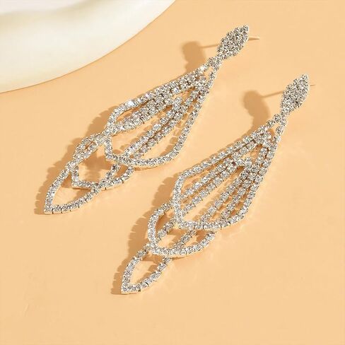 Sparkly Silver Crystal Dangly Earrings for Women Trendy, Statement Cubic Zirconia Drop Dangle Earring Long Rhinestone Tassel Party Prom Ear Jewelry Gift in Saudi Arabia
