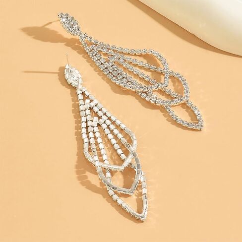 Sparkly Silver Crystal Dangly Earrings for Women Trendy, Statement Cubic Zirconia Drop Dangle Earring Long Rhinestone Tassel Party Prom Ear Jewelry Gift in Saudi Arabia