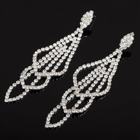 Sparkly Silver Crystal Dangly Earrings for Women Trendy, Statement Cubic Zirconia Drop Dangle Earring Long Rhinestone Tassel Party Prom Ear Jewelry Gift in Saudi Arabia