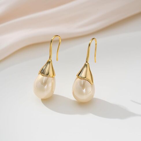 WASAIE فريد من نوعه من اللؤلؤ الأبيض الكريمي على شكل قطرة متدلية للنساء، أقراط خطافية رسمية متدلية هندسية عصرية لحفلات الزفاف in Kuwait