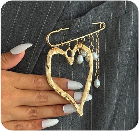 Gold Chunky Large Heart Brooch for Women,Big Geometric Heart Suit Lapel Pin,Vintage Trendy Valentine's Day Accessories in Kuwait