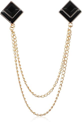 HJZHII Pins Hanging Chain Lapel Pin for Men, Suits Shirt Collar Chain Long Tassel Chain Brooch Square Crystal Brooch Business Suit Shirt Badge Accessories in Kuwait