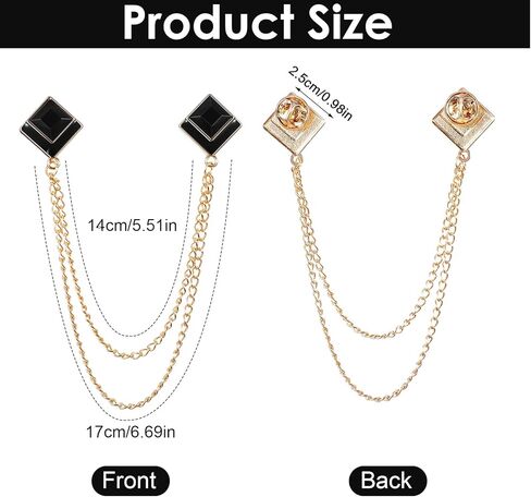 HJZHII Pins Hanging Chain Lapel Pin for Men, Suits Shirt Collar Chain Long Tassel Chain Brooch Square Crystal Brooch Business Suit Shirt Badge Accessories in Kuwait