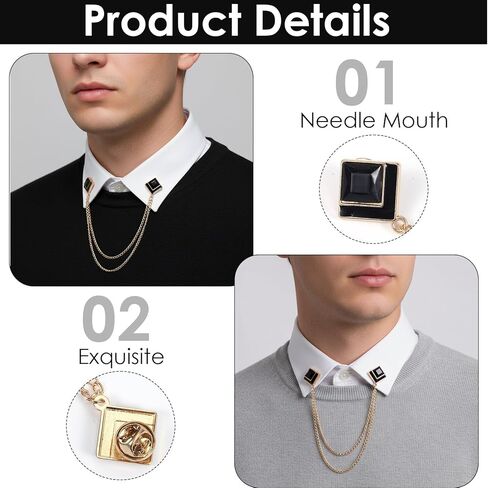 HJZHII Pins Hanging Chain Lapel Pin for Men, Suits Shirt Collar Chain Long Tassel Chain Brooch Square Crystal Brooch Business Suit Shirt Badge Accessories in Kuwait