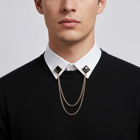 HJZHII Pins Hanging Chain Lapel Pin for Men, Suits Shirt Collar Chain Long Tassel Chain Brooch Square Crystal Brooch Business Suit Shirt Badge Accessories in Kuwait