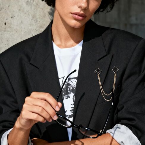 HJZHII Pins Hanging Chain Lapel Pin for Men, Suits Shirt Collar Chain Long Tassel Chain Brooch Square Crystal Brooch Business Suit Shirt Badge Accessories in Kuwait