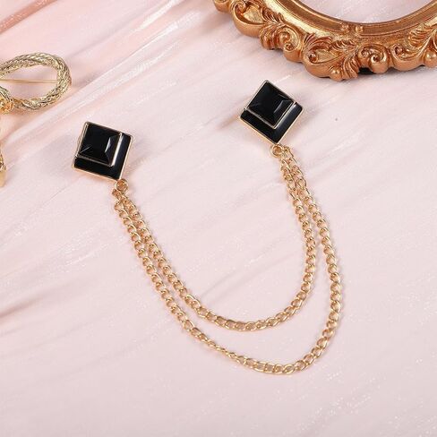 HJZHII Pins Hanging Chain Lapel Pin for Men, Suits Shirt Collar Chain Long Tassel Chain Brooch Square Crystal Brooch Business Suit Shirt Badge Accessories in Kuwait
