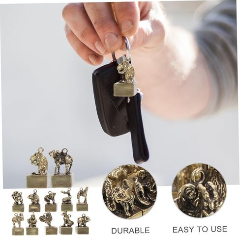 12Pcs Vintage Brass Zodiac Figurines Cute Chinese Zodiac Statues Key Chain Charms Decorative Sculptures for Home Decor and Desktop Zodiac Decoration in Saudi Arabia