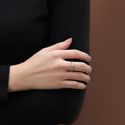 خاتم LadayPoa بعقدة بلونين، شريط حلقي أنيق مموج ذهبي وفضي، حلقة معدنية مختلطة، حلقات مفتوحة قابلة للتعديل للنساء، حلقات متراصة فريدة من نوعها in Kuwait