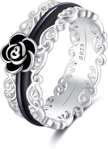 VONALA Black Rose Ring for Women 925 Sterling Silver Vintage Flower Fidget Ring Anxiety Gothic Spinner Ring Gift for Her in Saudi Arabia