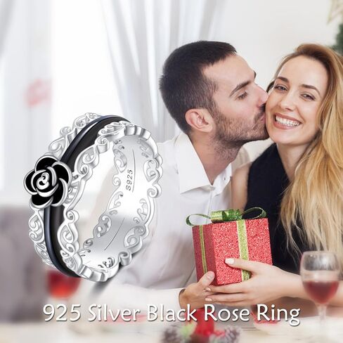 VONALA Black Rose Ring for Women 925 Sterling Silver Vintage Flower Fidget Ring Anxiety Gothic Spinner Ring Gift for Her in Saudi Arabia