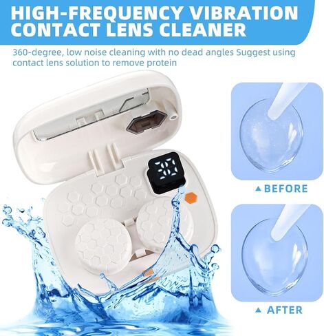 منظف ​​العدسات اللاصقة مع مرآة، منظف العدسات اللاصقة بالموجات فوق الصوتية USB للتخلص من العدسات الناعمة، العدسات الصلبة، العدسات اللاصقة، العدسات الملونة، عدسات RGP وعدسة OK in Kuwait