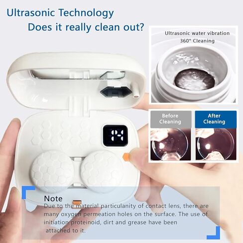 منظف ​​العدسات اللاصقة مع مرآة، منظف العدسات اللاصقة بالموجات فوق الصوتية USB للتخلص من العدسات الناعمة، العدسات الصلبة، العدسات اللاصقة، العدسات الملونة، عدسات RGP وعدسة OK in Kuwait