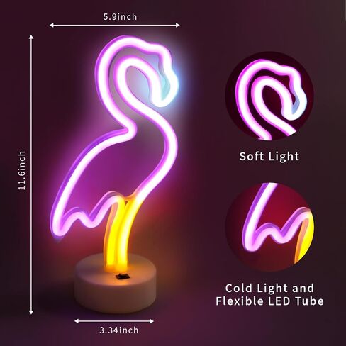 BRIGHTDECK 2 Pack Flamingo Neon Signs, LED Pink Flamingo Neon Sign Battery Operated or USB Powered Decoration Lamp, Flamingo Lights Decor for Bedroom, Wedding, Party, Pink Room Decor in Saudi Arabia