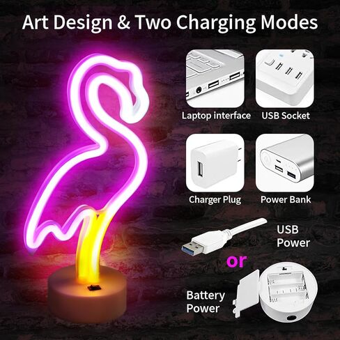 BRIGHTDECK 2 Pack Flamingo Neon Signs, LED Pink Flamingo Neon Sign Battery Operated or USB Powered Decoration Lamp, Flamingo Lights Decor for Bedroom, Wedding, Party, Pink Room Decor in Saudi Arabia