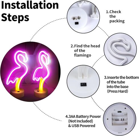 BRIGHTDECK 2 Pack Flamingo Neon Signs, LED Pink Flamingo Neon Sign Battery Operated or USB Powered Decoration Lamp, Flamingo Lights Decor for Bedroom, Wedding, Party, Pink Room Decor in Saudi Arabia