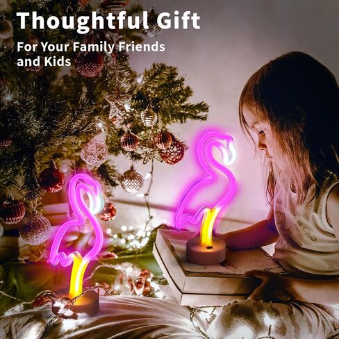 BRIGHTDECK 2 Pack Flamingo Neon Signs, LED Pink Flamingo Neon Sign Battery Operated or USB Powered Decoration Lamp, Flamingo Lights Decor for Bedroom, Wedding, Party, Pink Room Decor in Saudi Arabia