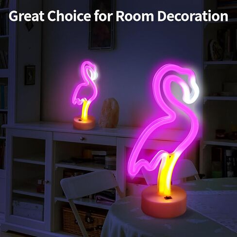 BRIGHTDECK 2 Pack Flamingo Neon Signs, LED Pink Flamingo Neon Sign Battery Operated or USB Powered Decoration Lamp, Flamingo Lights Decor for Bedroom, Wedding, Party, Pink Room Decor in Saudi Arabia