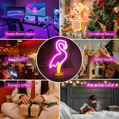 BRIGHTDECK 2 Pack Flamingo Neon Signs, LED Pink Flamingo Neon Sign Battery Operated or USB Powered Decoration Lamp, Flamingo Lights Decor for Bedroom, Wedding, Party, Pink Room Decor in Saudi Arabia
