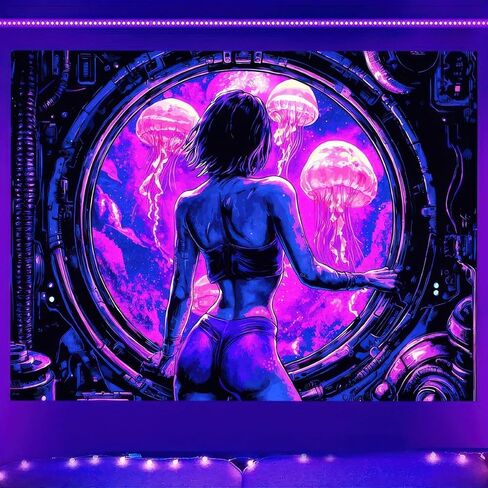 BlissYard Dog Blacklight DJ نسيج 78 × 59 بوصة نسيج البلدغ بالأشعة فوق البنفسجية التفاعلية ضوء أسود موسيقى يتوهج في الظلام ملصق جدار هيبي للأشعة فوق البنفسجية لتزيين غرفة النوم وغرفة المعيشة وخلفية غرفة العمل الفني in Kuwait