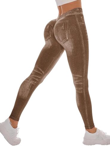 Bibabiba Womens Faux Denim Jeggings Scrunch Butt Lifting Leggings V Back Yoga Pants Tummy Control High Waist Jeans in Saudi Arabia