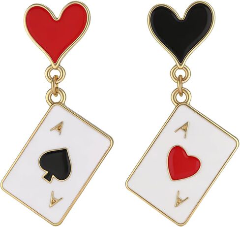 Unique Poker Earrings for Women Creative Playing Cards Ace Hearts Clock Funny Long Dangle Earrings Gambling Casino Jewelry Gifts in Saudi Arabia